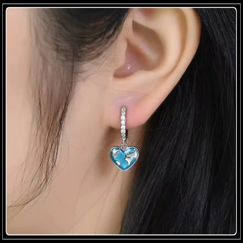 NEW 925 GAIA STERLING SILVER EARTH HEART WORLD MAP BOHO EARRINGS - Picture 4 of 5